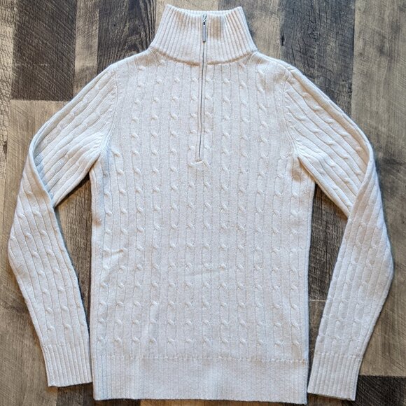 Saks Fifth Avenue Cashmere Sweater Quarter-Zip Cream Cable-Knit - Picture 1 of 7